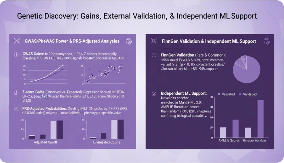 Original flattened Genetic Discovery slide with two purple panels, text, and charts
