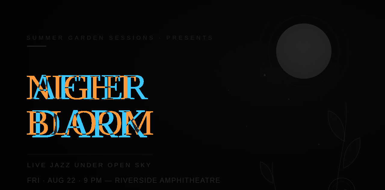 A difference map of the two posters: the erased NIGHT BLOOM headline in orange and the new AFTER DARK headline in blue, overlapping; the moon, vines and small type are dimmed and unchanged