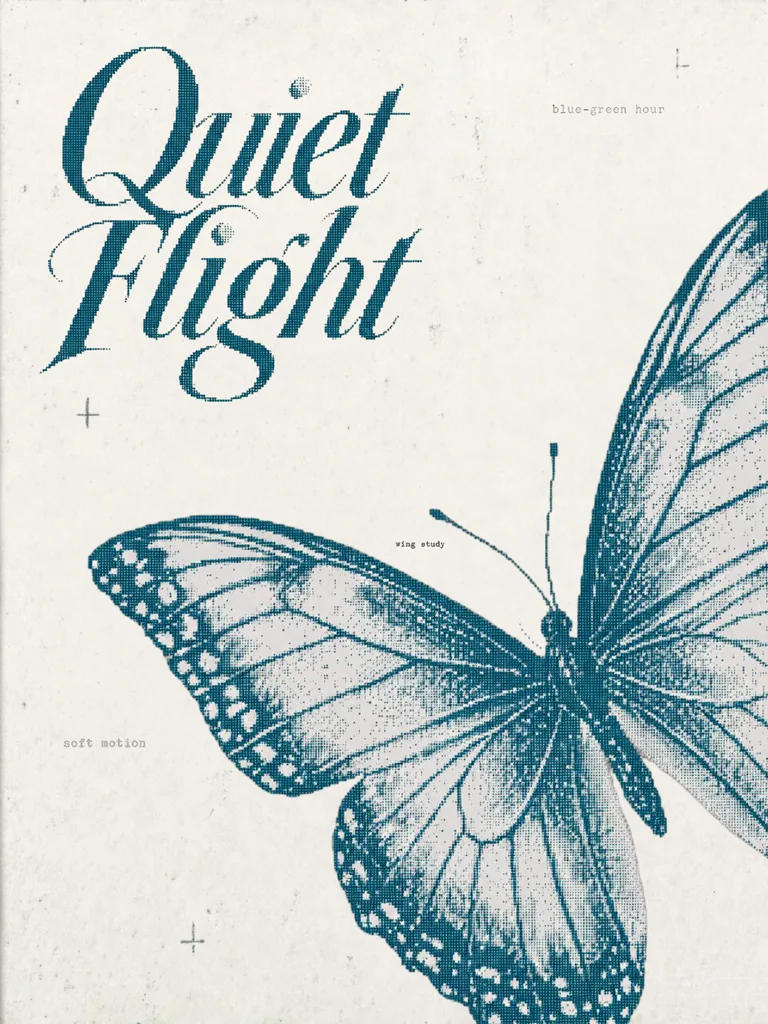 The Quiet Flight poster after layer separation, with the butterfly moved down and right and the 07.25 label hidden
